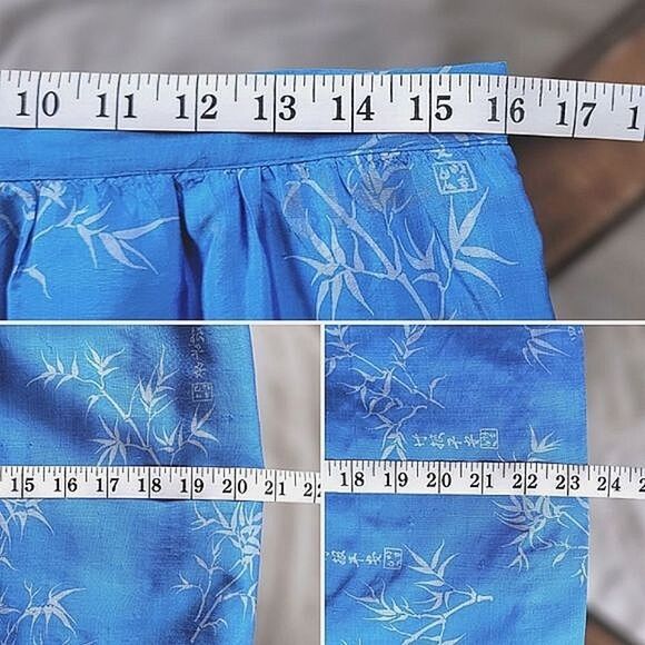 Vtg raw silk blue bamboo print skirt set - Picture 12 of 16
